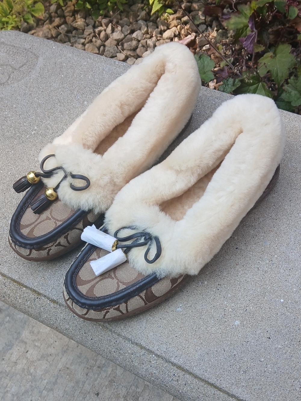 Coach Fiona Signature Shearling Moccasin Slippers Sz 7.5 M - Picture 6 of 12